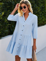 Plaid V-neck 3/4 Sleeve Summer Daily Mini Dress