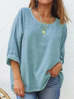 Plain Crew Neck 3/4 Sleeve Casual Loose T-Shirt