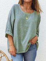 Plain Crew Neck 3/4 Sleeve Casual Loose T-Shirt