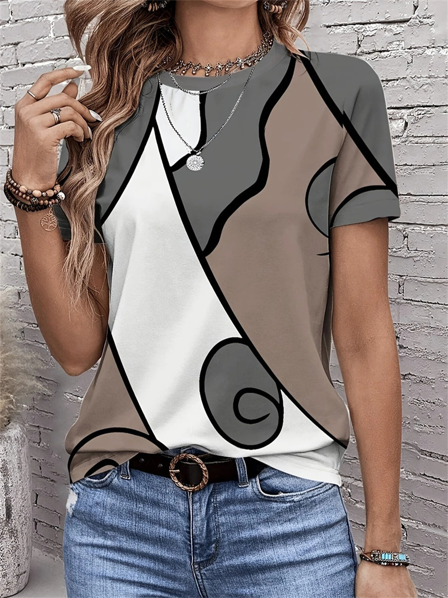 Abstract Print Round Neck Short Sleeve T-shirt