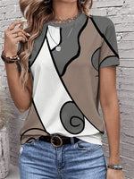 Abstract Print Round Neck Short Sleeve T-shirt