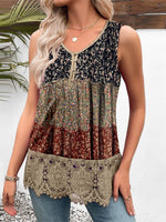 Graphic Lace V-neck Sleeveless Buttons Tops