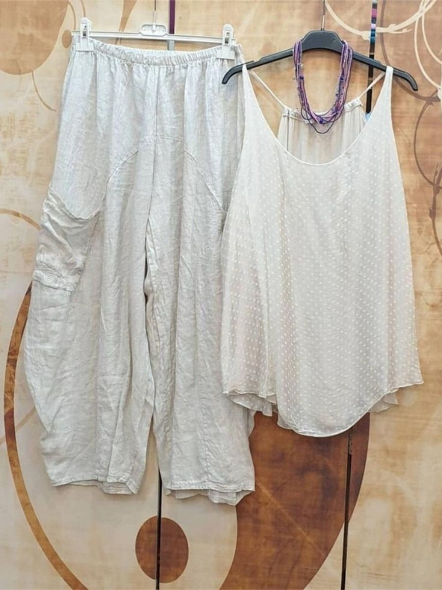 Plain Round Neck Sleeveless Loose Casual Two Piece Sets