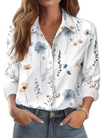 Floral Print Lapel Long Sleeve Casual Daily Blouse