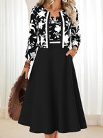 Black Side Pocket Midi Dress With Jacket Two Piece Set