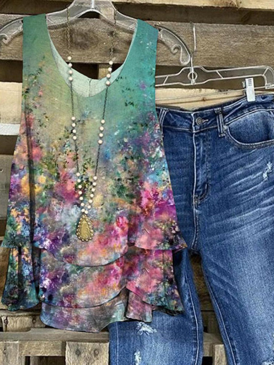 Floral Print V-neck Sleeveless Tops