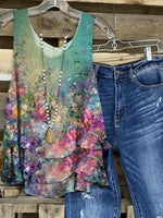 Floral Print V-neck Sleeveless Tops