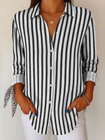 Chic Stripe Print Shirt Collar Long Sleeve Loose Shirt