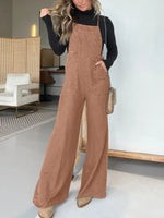 Plain Spaghetti Strap Pocket Casual Wide Leg Jumpsuits