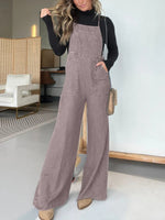 Plain Spaghetti Strap Pocket Casual Wide Leg Jumpsuits