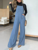 Plain Spaghetti Strap Pocket Casual Wide Leg Jumpsuits