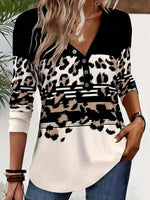 Vintage Leopard Print V-neck Long Sleeve Blouse