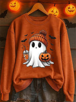 Halloween Print Round Neck Long Sleeve Casual Loose Sweatshirt