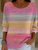 Gradient Color Round Neck Long Sleeve Loose Casual Blouse