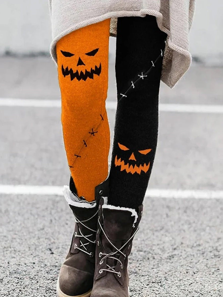 Orange Halloween Elastic Casual Leggings
