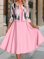 Sweet Pink Midi Dress With Jacket Two Piece Suits