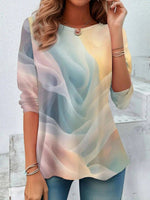 Colorful Gradient Round Neck Long Sleeve Loose T-Shirt