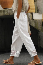 Pure Color Elegant Lace Drawstring Casual Pants