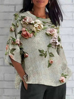 Floral Print Round Neck Half Sleeve Casual Loose Blouse