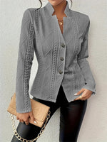 Vintage Plain Embossed Long Sleeve Elegant Coat