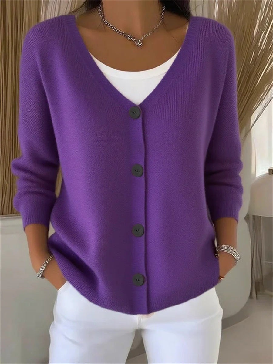 Plain Long Sleeve Buttons Comfy Casual Cardigan