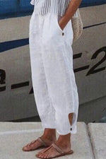 Pure Color Drop-Shaped Hollow with Pockets Casual Pants