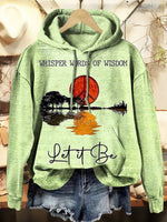 Let It Be Graphic with Sun and Tree Print-Cozy Vintage Hooded Long Sleeve Sweatshirt