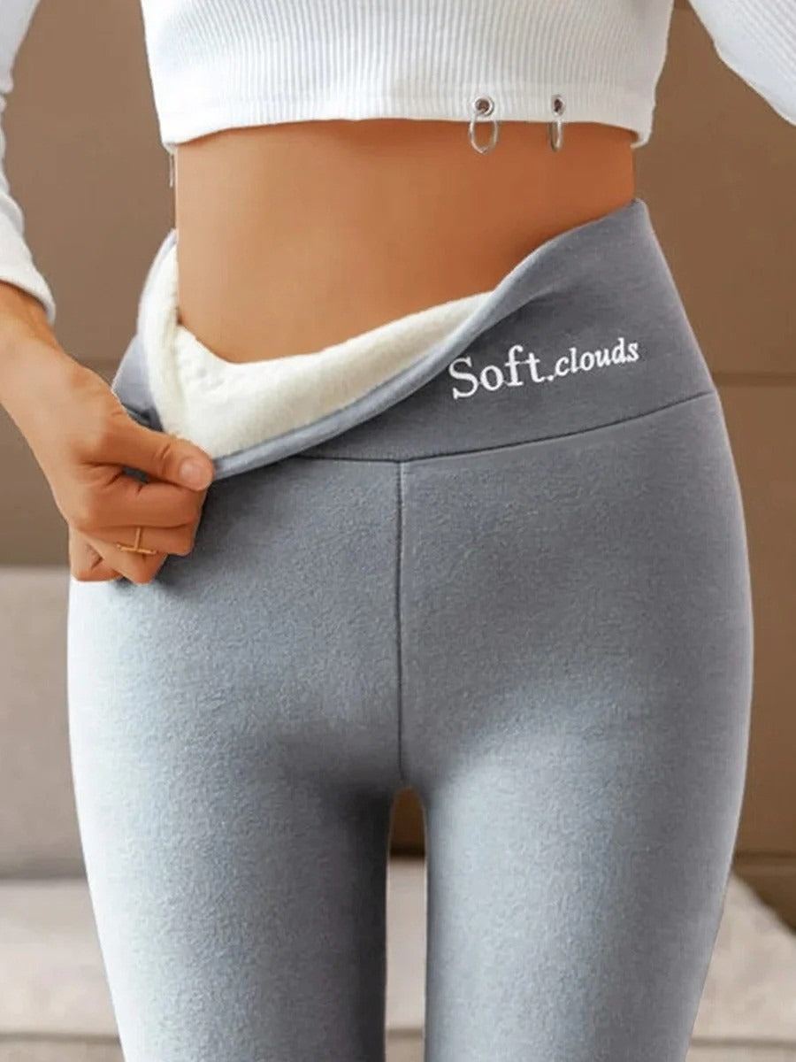 Plain Soft Fleece-Lined High Waist Warm Leggings-Cozy Winter Thermal Pants