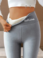Plain Soft Fleece-Lined High Waist Warm Leggings-Cozy Winter Thermal Pants