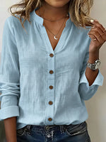 V-neck Linen and Cotton 3/4 Sleeved Casual Shirt