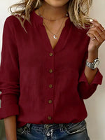 V-neck Linen and Cotton 3/4 Sleeved Casual Shirt