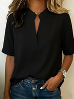 Half Sleeve Stand Collar Cotton And Linen Shirt