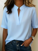 Half Sleeve Stand Collar Cotton And Linen Shirt