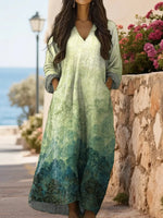 Art Print V-Neck Casual Cotton Dress