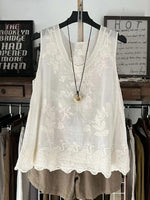 Vintage Plain Lace Floral Sleeveless Casual Vest Top
