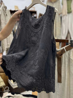 Vintage Plain Lace Floral Sleeveless Casual Vest Top