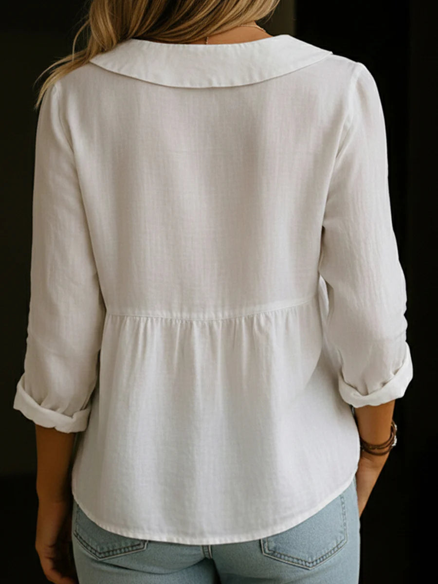 Solid Color Peter Pan Collar Long Sleeve Casual Shirt