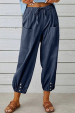 Solid Color Casual Buttons Pants With Pockets