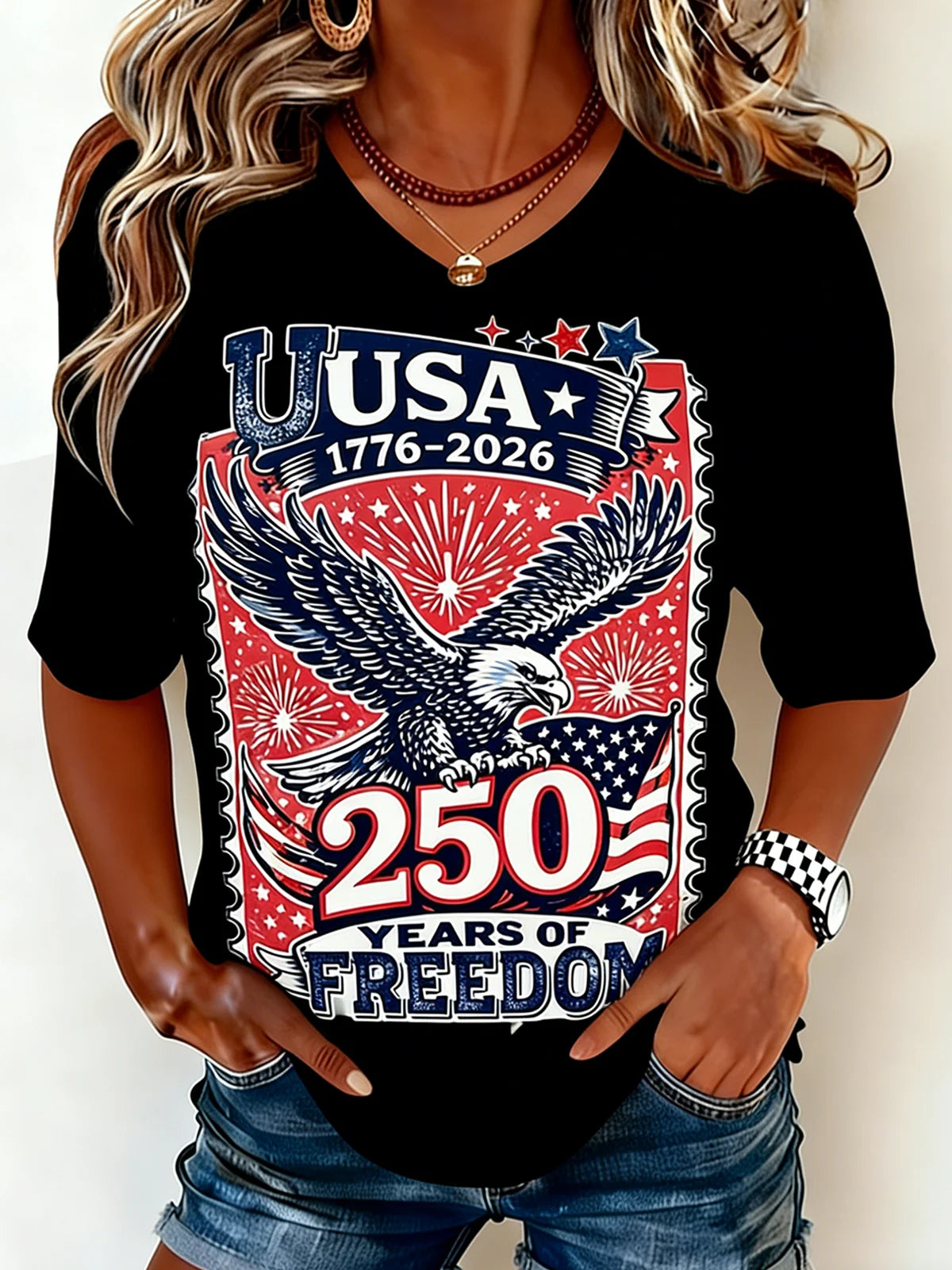 Women's Independence Day Graphic Print Crew Neck Casual Short Sleeve T-Shirt