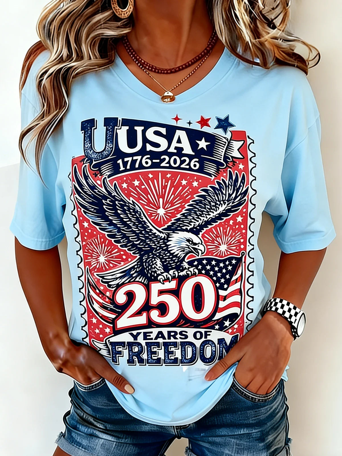 Women's Independence Day Graphic Print Crew Neck Casual Short Sleeve T-Shirt