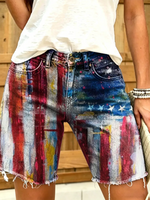 Women's Independence Day Artistic American Flag Print Denim Shorts