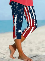 Women's Vintage American Flag Print Capri Leggings
