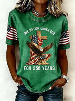 Women's Patriotic Eagle Cross Graphic Crew Neck T-Shirt