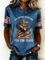 Women's Patriotic Eagle Cross Graphic Crew Neck T-Shirt