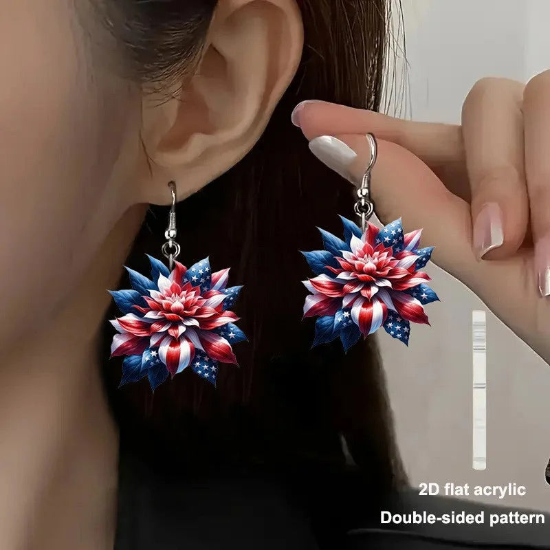 American Flag Shaped Acrylic Dangle Earrings