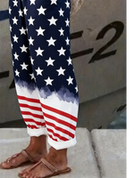 American Flag Print Linen Blend Loose Straight Pants