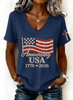 Casual America Flag V Neck Short Sleeves Independence Day T-shirt