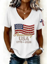 Casual America Flag V Neck Short Sleeves Independence Day T-shirt
