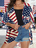 Women American Flag Print Lightweight Chiffon Kimono Cardigan