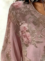 Boho Floral 3D Print Crew Neck 3/4 Sleeve Loose Women Blouse